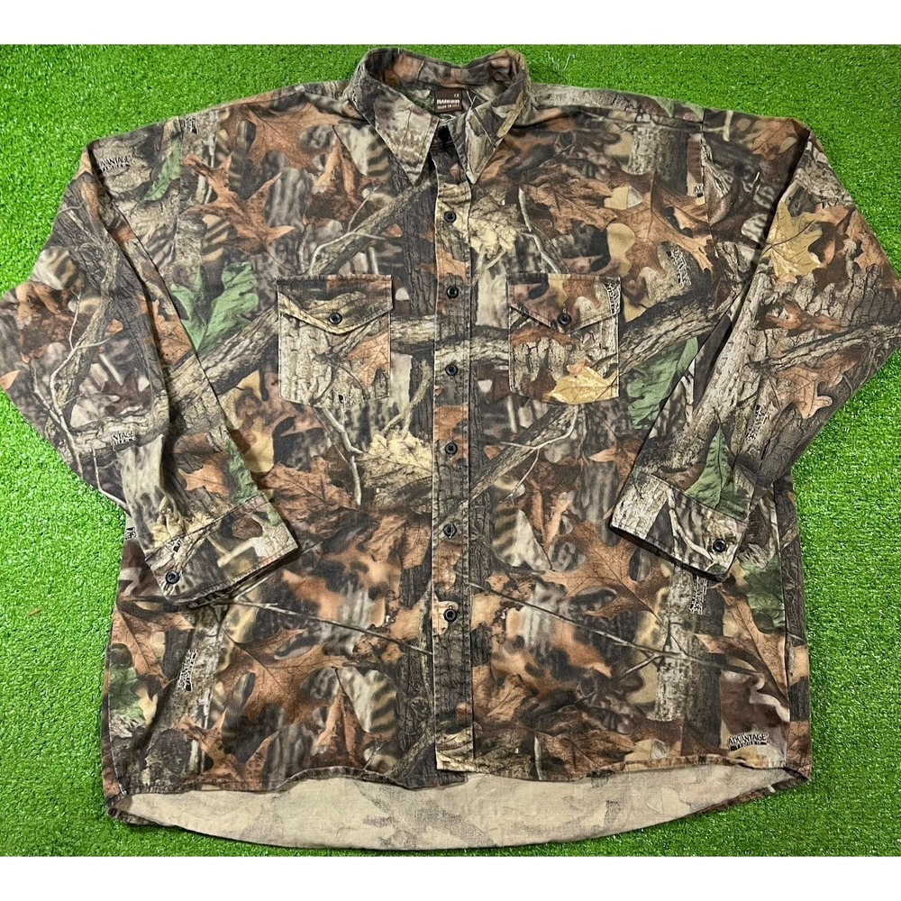 Vintage Ranger Camo Shirt 2XL Button Up Long Sleeve Advantage Hunting‎ Cotton